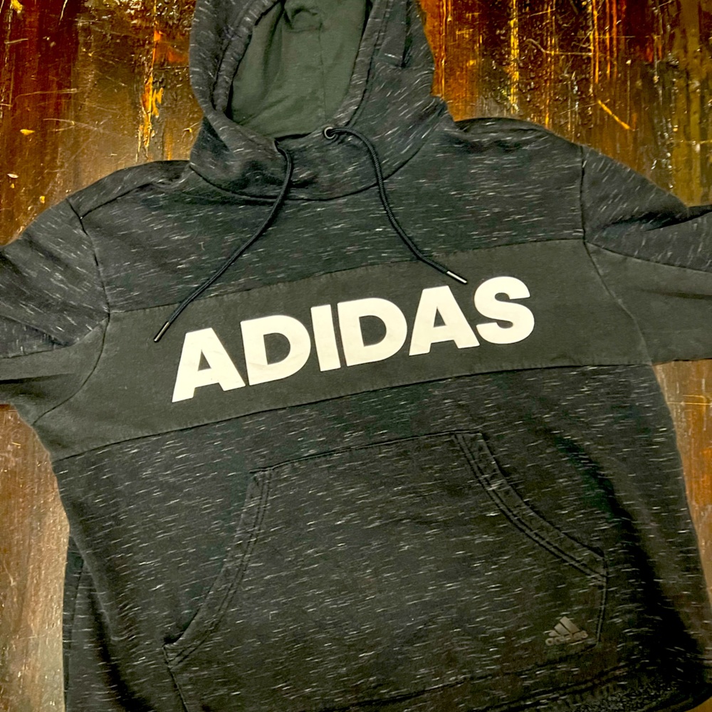 Hoodie Adidas Melange Gray Black White Pullover Hoodie Sweatshirt Women's XL